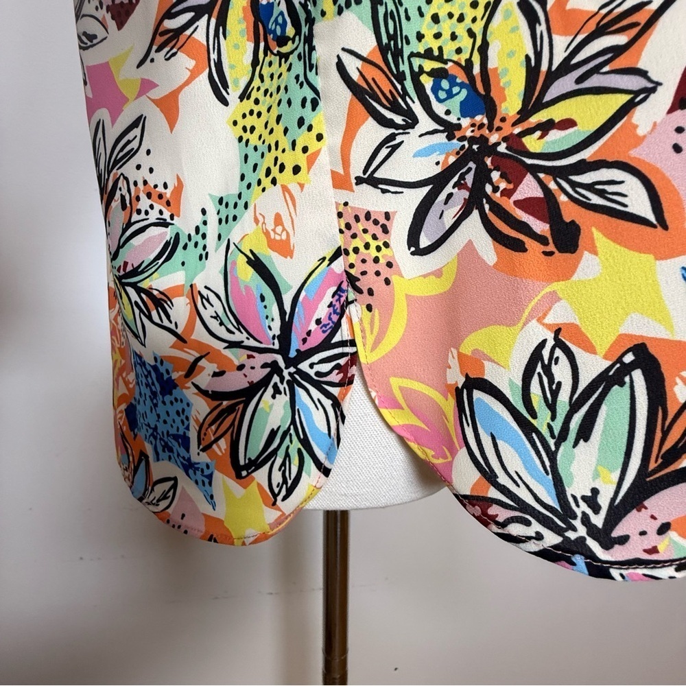 JADE | Melody Tam Colorful Floral 3/4 Sleeve Split Neck Blouse Women’s Size XS - Picture 7 of 10